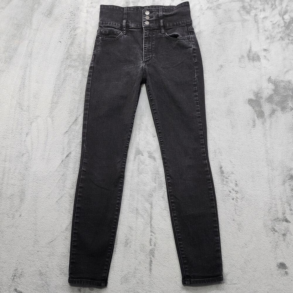 GAP 1969 Jeans Womens 26P Washed Black True Skinny Super High Rise Stretch Denim